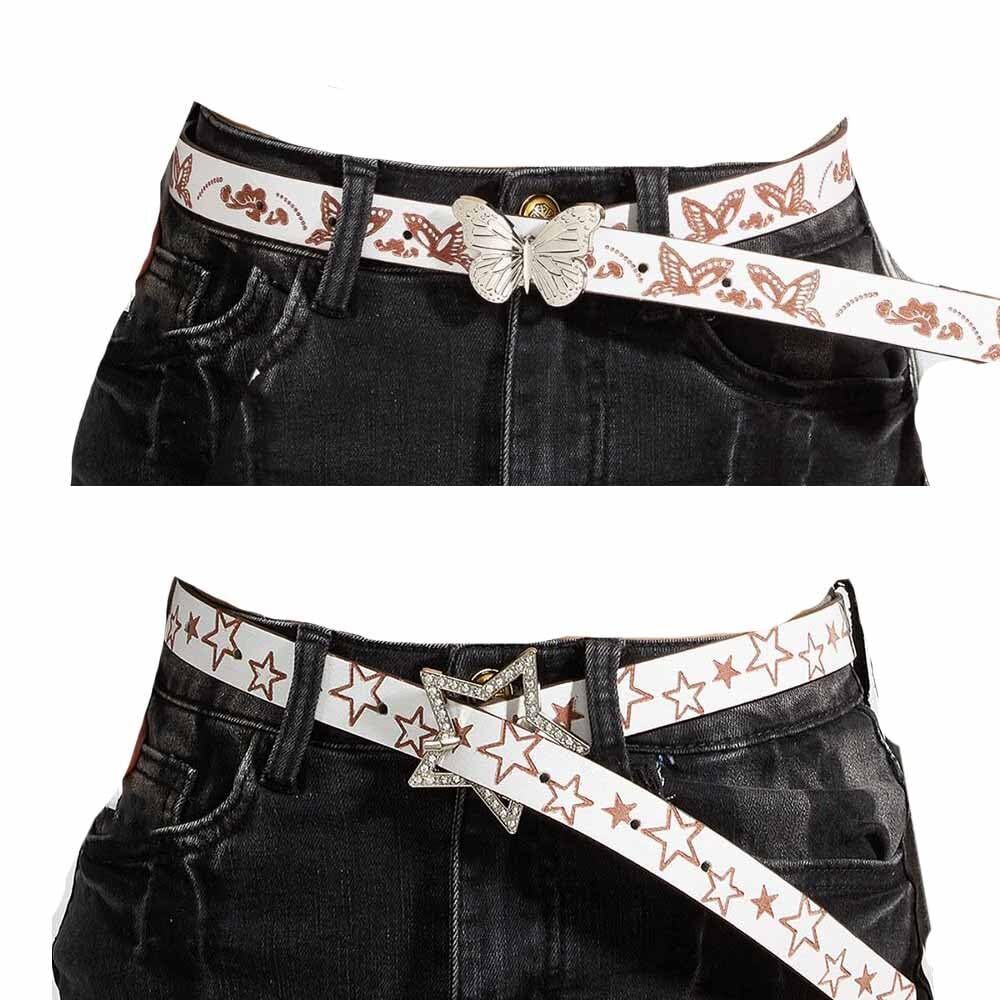 9385 2pcs Glitter Rhinestone Star Buckle Belt,punk Leather Waist - Picture 4 of 7